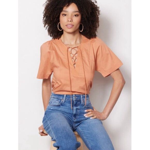Evereve Tops - Evereve Womens Lace-Up Blouse M Rust Orange Boxy Minimalist Loose Casual Relaxed